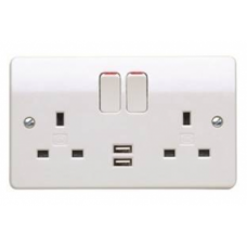 K2743 MK 13A 2 Gang Twin USB Double Pole Switched Socket Outlet